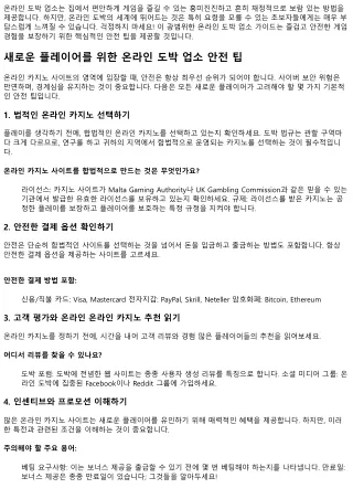 새로운 선수들을 위한 온라인 카지노 보안 지침