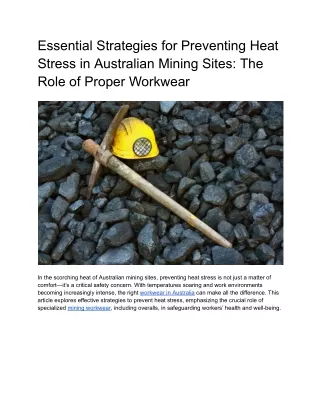 Essential Strategies for Preventing Heat Stress in Australian Mining Sites_ The Role of Proper Workwear