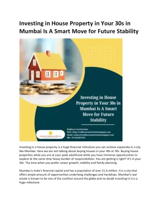 Investing in House Property in Your 30s in Mumbai Is A Smart Move for Future Stability