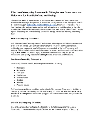 Effective Osteopathy Treatment in Sittingbourne, Sheerness, and Maidstone for Pa