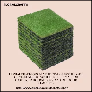 Floralcraft® 30cm Artificial Grass Tile (Set of 9) - Realistic Synthetic Turf Mat