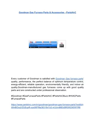 Goodman Gas Furnace Parts & Accessories - PartsHnC