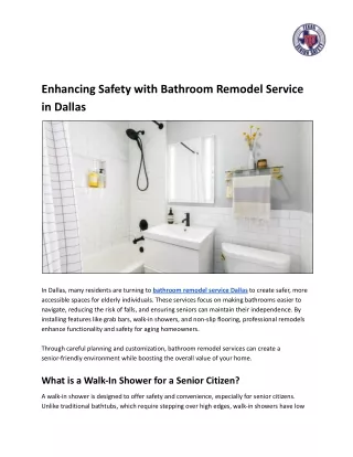 Enhancing Safety with Bathroom Remodel Service in Dallas