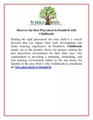 Discover the Best Playschool in Dombivli with Childhoods