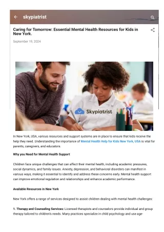 Caring for Tomorrow: Essential Mental Health Resources for Kids in New York.