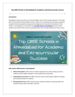 Top CBSE Schools in Ahmedabad for Academic and Extracurricular Success