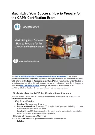 Maximizing Your Success How to Prepare for the CAPM Certification Exam