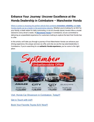 Enhance Your Journey_ Uncover Excellence at the Honda Dealership in Coimbatore – Manchester Honda