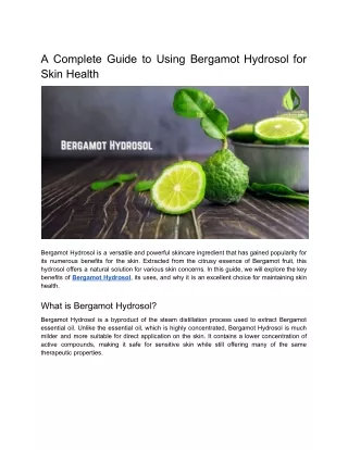 A Complete Guide to Using Bergamot Hydrosol for Skin Health