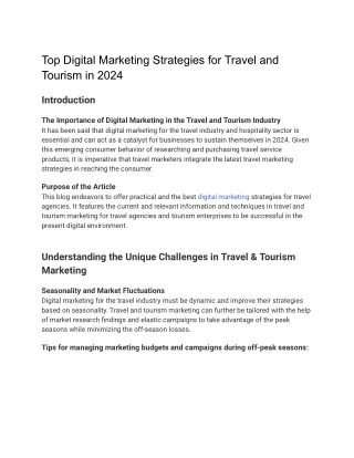 Top Digital Marketing Strategies for Travel and Tourism in 2024