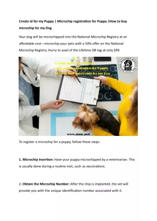 Create id for my Puppy  Microchip registration for Puppy How to buy microchip for my Dog