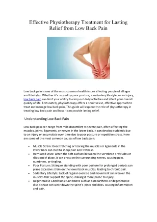 Effective Physiotherapy Treatment for Lasting Relief from Low Back Pain