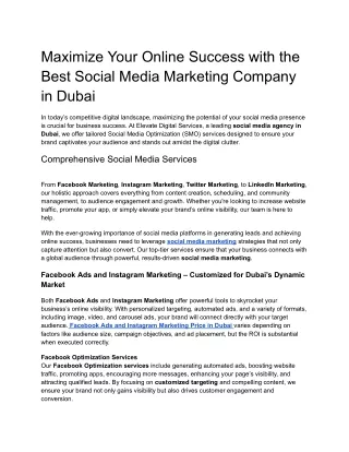 Maximize Your Online Success with the Best Social Media Marketing Company in Dubai