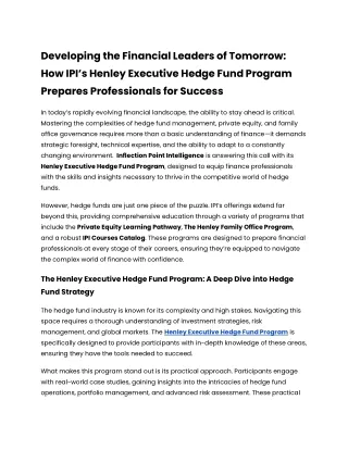 Developing the Financial Leaders of Tomorrow_ How IPI’s Henley Executive Hedge Fund Program Prepares Professionals for S