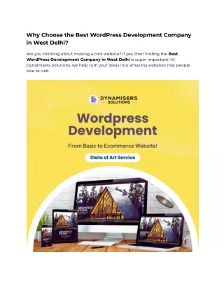 Why Choose the Best WordPress Development Company in West Delhi?