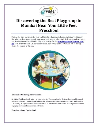 Discover the Best Playgroup in Mumbai Near Me for Your Child’s Early Learning