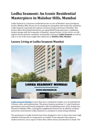 Lodha Seamont | Flats in Malabar Hills Mumbai