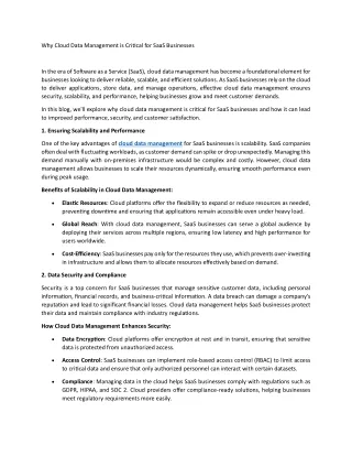 Why Cloud Data Management is Critical for SaaS Businesses