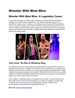 Wrestler With Most Wins