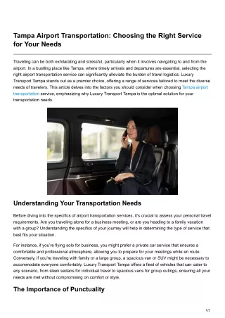 Tampa Airport Transportation Choosing the Right Service for Your Needs