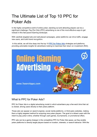 The Ultimate List of Top 10 PPC for Poker Ads