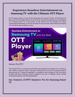 Experience Seamless Entertainment on Samsung TV with the Ultimate OTT Player