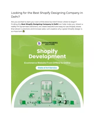 Looking for the Best Shopify Designing Company in Delhi?