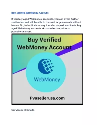 Buy Verified WebMoney Account - 100% Safe, USA, Available