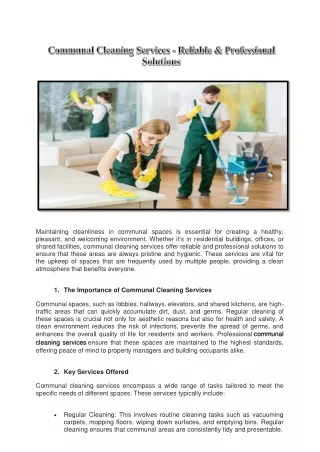 Communal Cleaning Services - Reliable & Professional Solutions