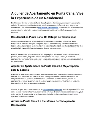 Alquiler de Apartamento en Punta Cana: Vive la Experiencia de un Residencial