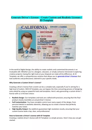 Generate Driver's License - Create Custom and Realistic Licenses  ID Template