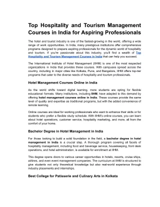 Top Hospitality and Tourism Management Courses in India for Aspiring Professionals.docx