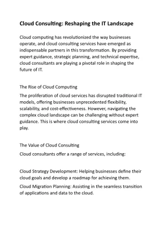 Cloud Consulting- Reshaping the IT Landscape