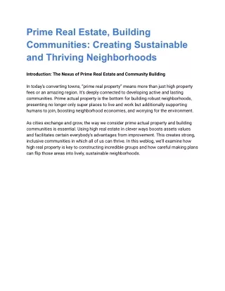 Prime Real Estate and Building Communities: A Holistic Approach to Development