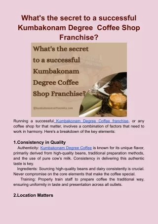 What's the secret to a successful Kumbakonam Degree  Coffee Shop Franchise