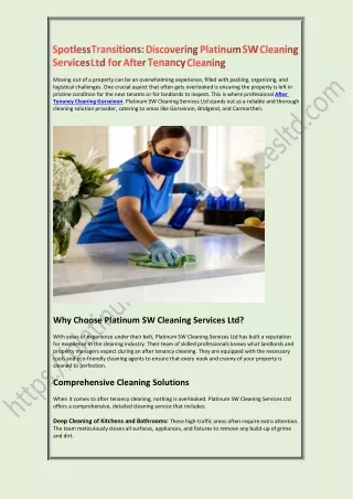 Spotless Transitions Discovering Platinum SW Cleaning Services Ltd for After Tenancy Cleaning