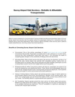 Surrey Airport Cab Services - Reliable & Affordable Transportation