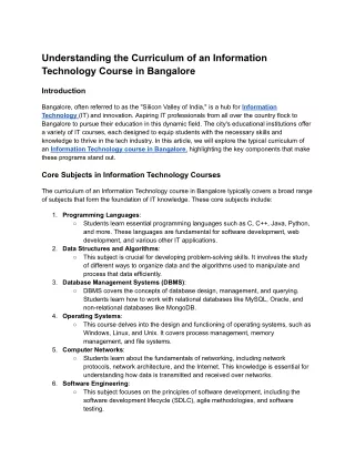 Understanding the Curriculum of an Information Technology Course in Bangalore (1)