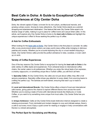 Best Cafe in Doha_ A Guide to Exceptional Coffee Experiences at City Center Doha