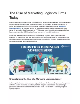 The Rise of Marketing Logistics Firms Today