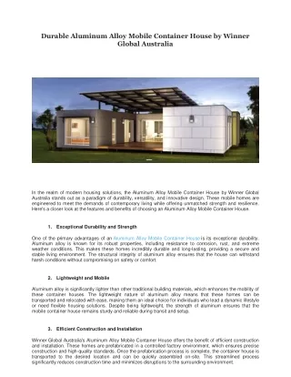 Durable Aluminum Alloy Mobile Container House by Winner Global Australia