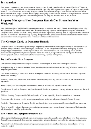 House Supervisors: How Dumpster Rentals Can Streamline Your Workload