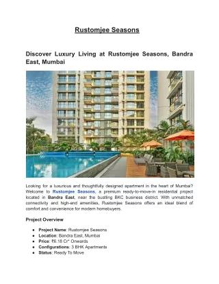 Rustomjee Seasons in mumbai 3 BHK Apartment | price, rent & reviews