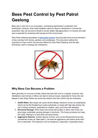 Bees Pest Control by Pest Patrol Geelong