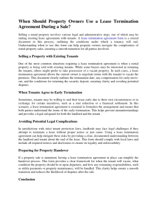 When Should Property Owners Use a Lease Termination Agreement During a Sale