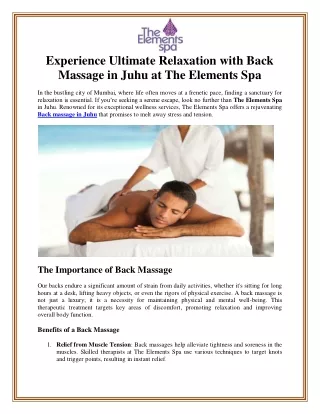 Relax with Back Massage in Juhu