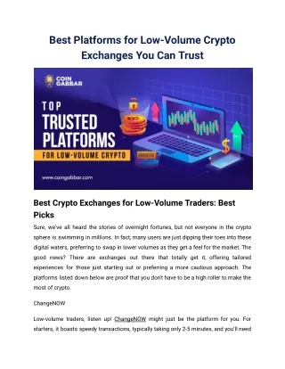 Best Platforms for Low-Volume Crypto Exchanges You Can Trust