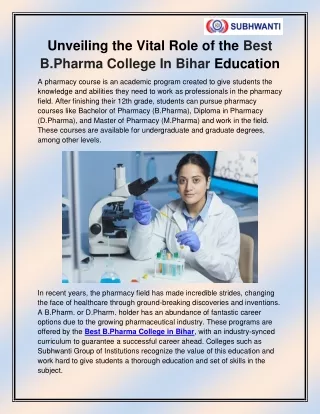 Best B.Pharma College in Bihar