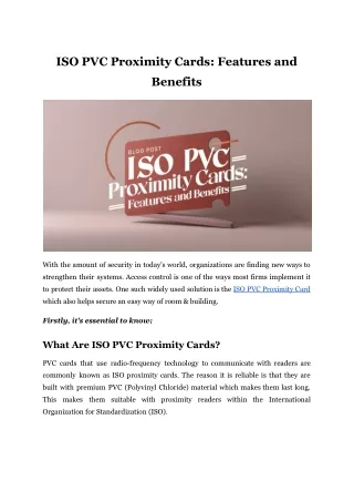 ISO PVC Proximity Cards_ Features and Benefits