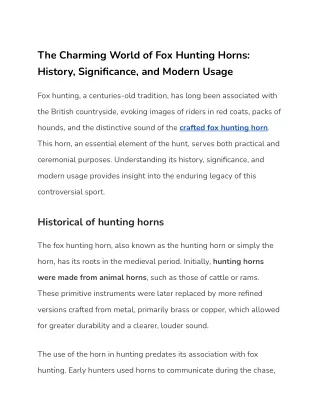 The Fascinating World of Fox Hunting Horns_ History, Significance, and Modern Usage